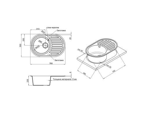 Кухонна мийка Lidz 780x500/200 COL-06 (LIDZCOL06780500200)