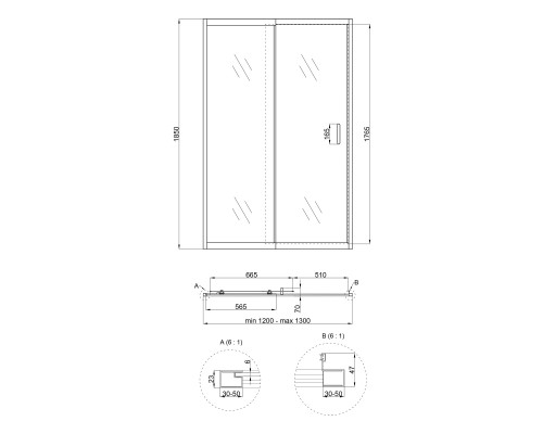 Душові двері в нішу Qtap Taurus CRM2012-13.C6 120-130x185 см, скло Clear 6 мм, покриття CalcLess