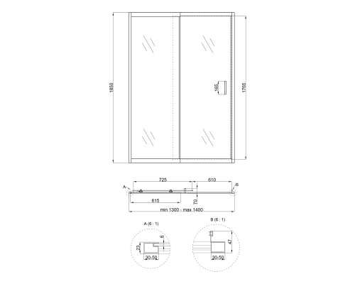 Душові двері в нішу Qtap Taurus CRM2013-14.C6 130-140x185 см, скло Clear 6 мм, покриття CalcLess