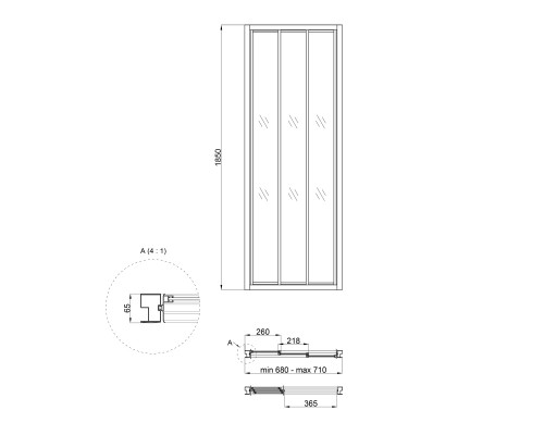 Душові двері в нішу Qtap Uniford CRM207.C4 68-71x185 см, скло Clear 4 мм, покриття CalcLess