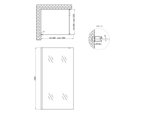 Душова перегородка Qtap Walk-In Standard CRM201.C8 100х190 см, скло Clear 8 мм, покриття CalcLess