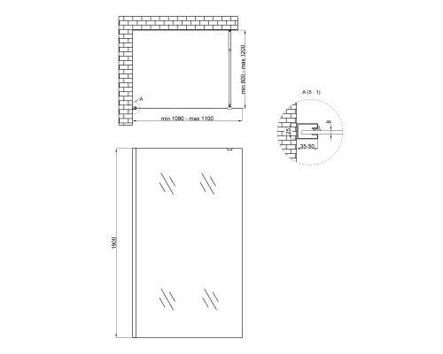 Душова перегородка Qtap Walk-In Standard CRM2011.C8 110х190 см, скло Clear 8 мм, покриття CalcLess