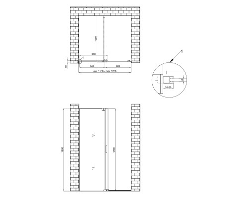 Душова перегородка Qtap Walk-In Glide CRM2012.C8 120х190 см, скло Clear 8 мм, покриття CalcLess