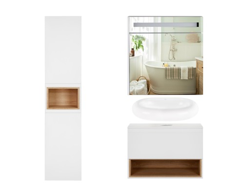 Комплект меблів для ванної Qtap Robin тумба + раковина + дзеркальна шафа + пенал QT044RO42979