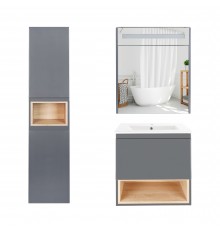 Комплект меблів для ванної Qtap Robin тумба з раковиною + дзеркальна шафа + пенал QT044RO42972