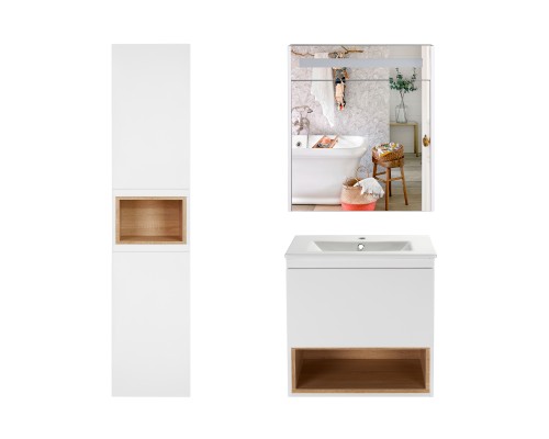 Комплект меблів для ванної Qtap Robin тумба з раковиною + дзеркальна шафа + пенал QT044RO42969