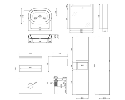 Комплект меблів для ванної Qtap Robin тумба + раковина + дзеркальна шафа + пенал QT044RO42979