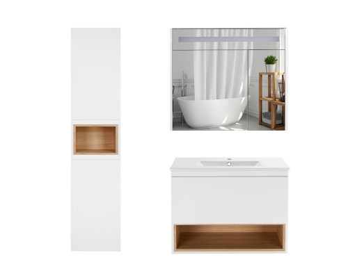 Комплект меблів для ванної Qtap Robin тумба з раковиною + дзеркальна шафа + пенал QT044RO42971