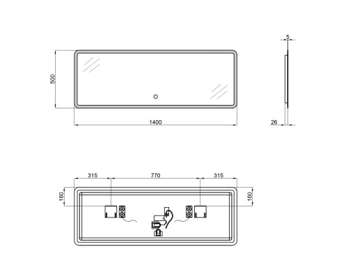 Дзеркало Qtap Tern 1400x500 з LED-підсвічуванням, Bluetooth QT1778142750140WB