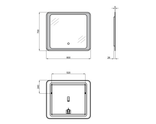 Дзеркало Qtap Leo 800х700 з LED-підсвічуванням QT117814187080W