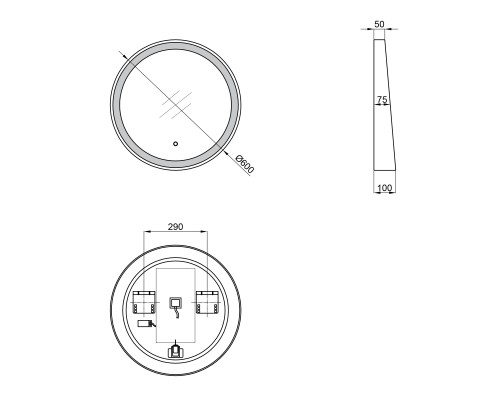 Дзеркало Qtap Robin R600 Black з LED-підсвічуванням та антизапотіванням QT13786501B