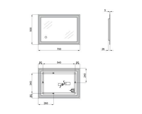 Дзеркало Qtap Stork 500х700 з LED-підсвічуванням, Reverse QT15781403W