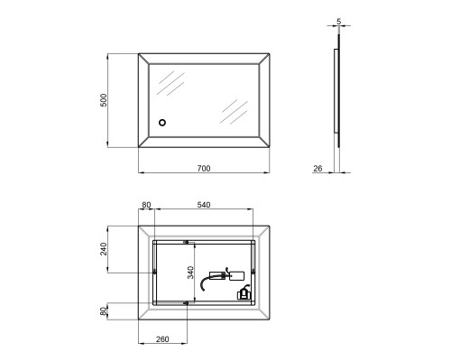 Дзеркало Qtap Aries 500х700 з LED-підсвічуванням, Reverse QT037816015070W