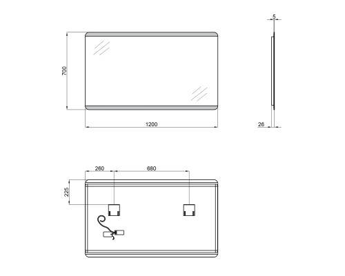 Дзеркало Qtap Tern 1200x700 з LED-підсвічуванням QT1778120870120W