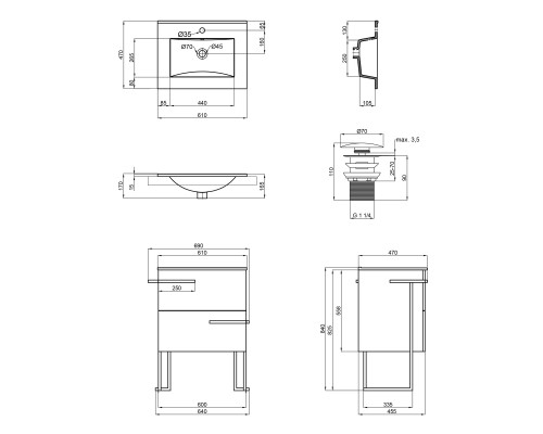 Комплект Qtap Taurus 600х800х437 Whitish oak тумба підлогова + раковина урізна QT2471TNT603WO