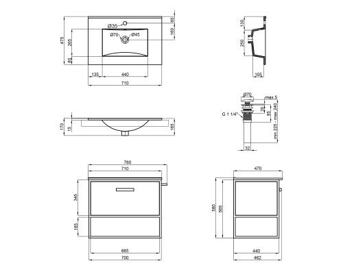 Комплект Qtap Taurus 700х580х437 Whitish oak тумба підвісна + раковина урізна QT2472TPT703WO