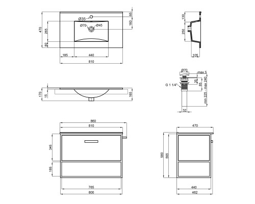 Комплект Qtap Taurus 800х580х437 White/Whitish oak тумба підвісна + раковина урізна QT2472TPT803WWO