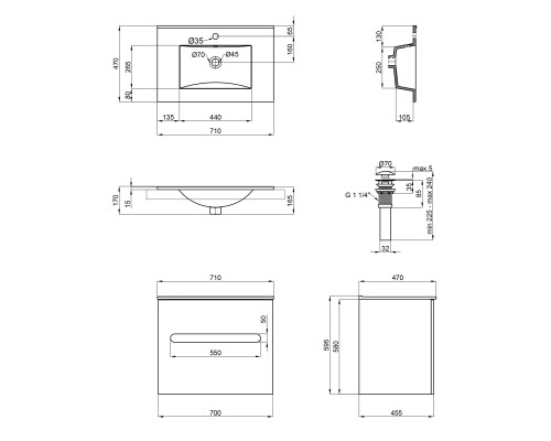 Комплект Qtap Virgo 700х580х437 White/Whitish oak тумба підвісна + раковина урізна  QT1872TPА7013070CW