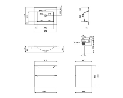 Комплект Qtap Scorpio 605х585х460 White тумба підвісна + раковина урізна  QT1472TPВ6013060CW