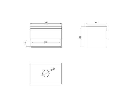 Тумба підвісна Qtap Robin 700х476х437 Graphite/Whitish oak зі стільницею QT1379TPН7002GWO