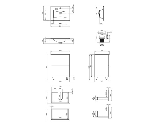 Комплект Qtap Tern 600х725х437 Matt black тумба підлогова + раковина урізна QT1771TNL6023060CMB