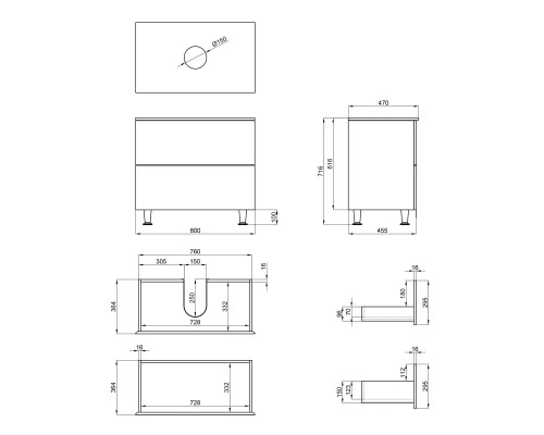 Тумба підлогова Qtap Tern 800х616х469 White зі стільницею QT1780TNL801W