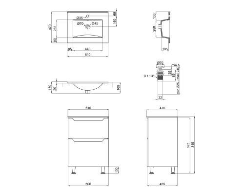 Комплект Qtap Scorpio 605х825х460 White тумба підлогова + раковина урізна  QT1471TNВ6013060CW