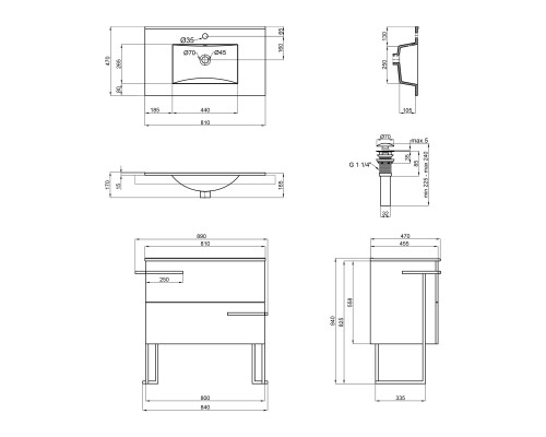 Комплект Qtap Taurus 800х800х437 Whitish oak тумба підлогова + раковина урізна QT2471TNT803WO