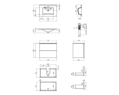 Комплект Qtap Tern 700х580х437 Matt black тумба підвісна + раковина урізна QT1772TPL7023070CMB