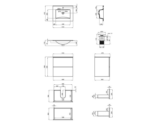 Комплект Qtap Tern 600х580х437 Matt black тумба підвісна + раковина урізна QT1772TPL6023060CMB