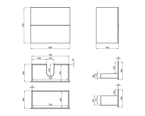 Тумба підвісна Qtap Tern 800х725х437 Matt black QT1774TPL802MB