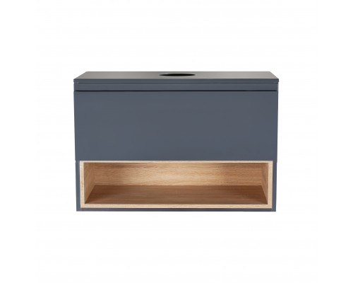 Тумба підвісна Qtap Robin 700х476х437 Graphite/Whitish oak зі стільницею QT1379TPН7002GWO