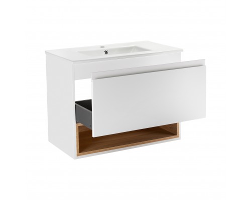 Комплект Qtap Robin 700х580х437 White/Whitish oak тумба підвісна + раковина урізна QT1372TPВ7001WWO