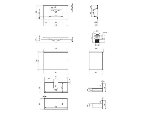 Комплект Qtap Tern 800х580х437 Matt black тумба підвісна + раковина урізна QT1772TPL8023080CMB