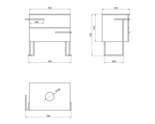 Тумба підлогова Qtap Taurus 700х616х437 White/Whitish oak зі стільницею QT2480TNT703WWO