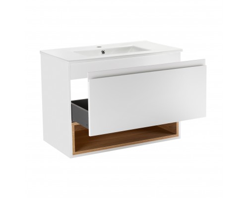 Комплект Qtap Robin 800х580х437 White/Whitish oak тумба підвісна + раковина урізна QT1372TPВ8001WWO