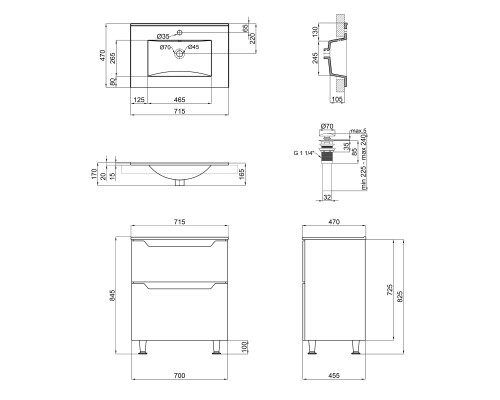 Комплект Qtap Scorpio 710х825х460 White тумба підлогова + раковина урізна Qtap Scorpio QT1471TNВ7013070CW