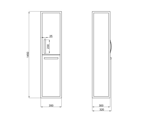 Пенал підвісний Qtap Taurus 350х1450х300 Whitish oak з кошиком для білизни QT2476PP1451KRWO