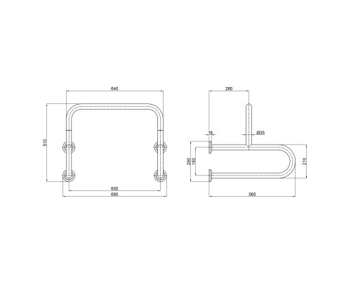 Поручень подвійний для пуссуара Qtap Freedom 600x520 Chrome QT229188CHR