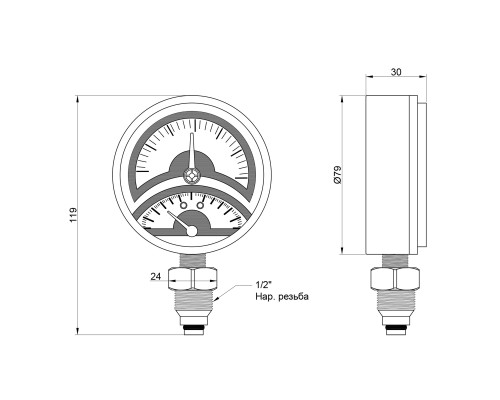 Термоманометр Icma №258 радіаторний з запірним клапаном 1/2