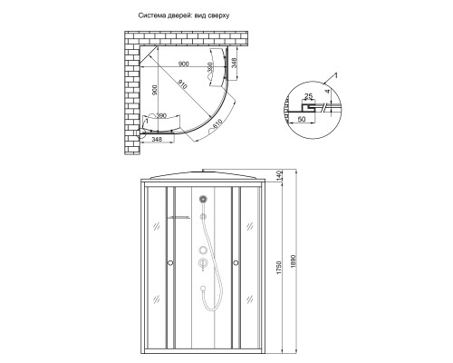 Душовий бокс Lidz Tani SB90x90.SAT.HIGH.GR, скло тоноване 4 мм без піддона