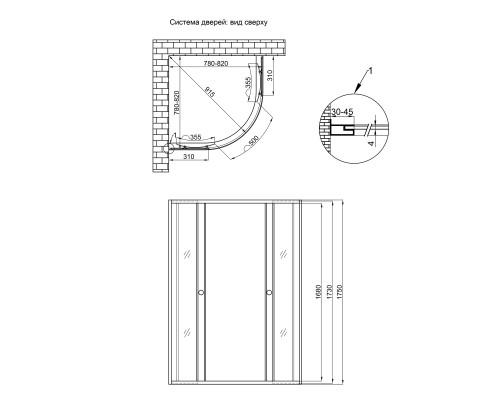 Душова кабіна Lidz Wieza SC80x80.SAT.MID.L, скло Linie 4 мм без піддона