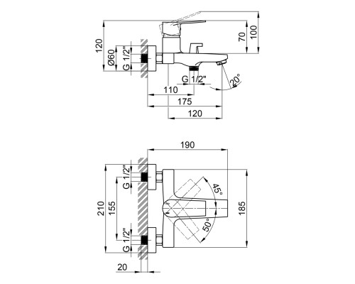 Змішувач для ванни Qtap Terezin 3024101GC