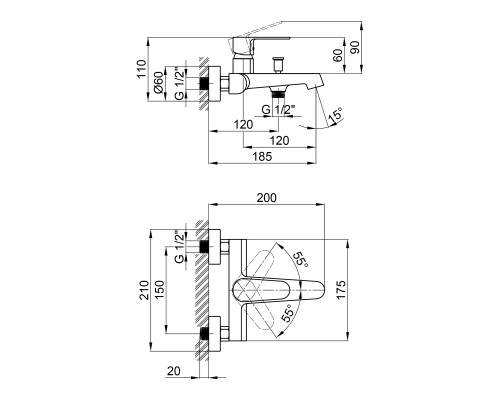 Змішувач для ванни Qtap Vranov 3018104GC