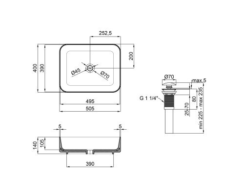 Раковина-чаша Qtap Tern 500x390x140 Matt black з донним клапаном QT172195MBMB