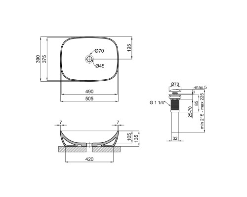 Раковина-чаша Qtap Cardinal 500х380х140 White з донним клапаном QT04117050TW