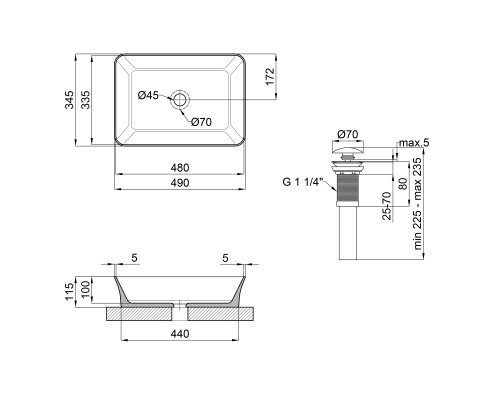 Раковина-чаша Qtap Virgo 490х350х110 Matt black з донним клапаном QT18112261MBMB