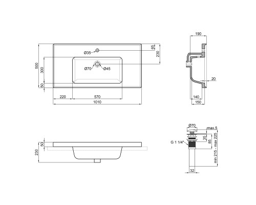 Раковина Qtap Albatross A 1000х500х230 White з донним клапаном QT01115100AW