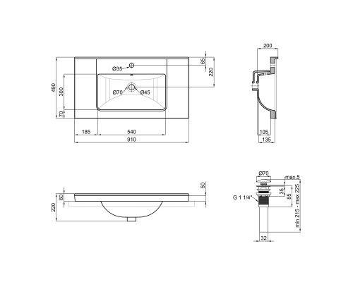 Раковина Qtap Albatross Q 900х480х230 White з донним клапаном QT01115090QW