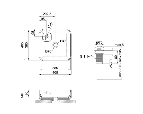 Раковина-чаша Qtap Stork 400х400х140 White з донним клапаном QT1511A057TW